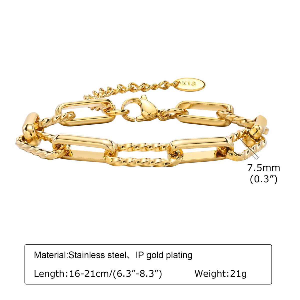 Waterproof Stainless Steel Chain Bracelets For Women , Gold Plated Fashion Stackable Link Bracelet Gifts - BR-1705G